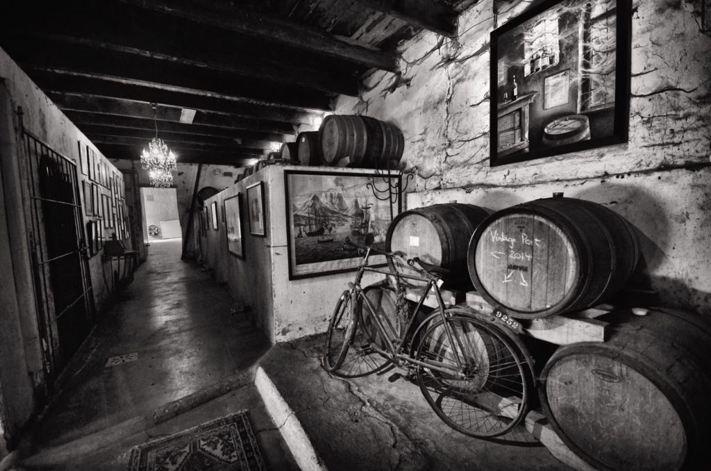 Muratie winery bicycle wine barrels cellar 
