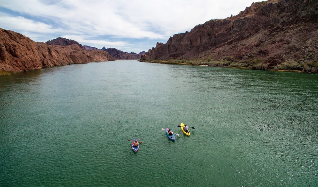 Kayaking through the beautiful Topock Gorge on the Colorado River.
