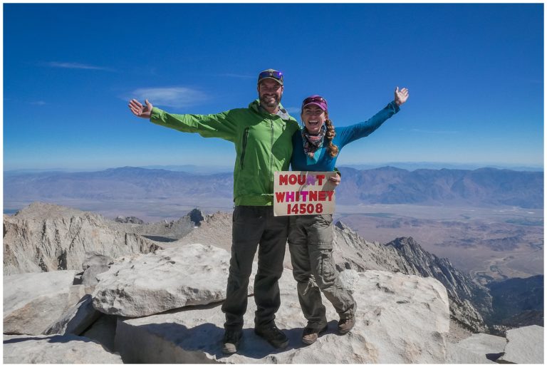 Keith Brennan and Alicia Arcidiacono on the John Muir Trail Mt Whitney Summit