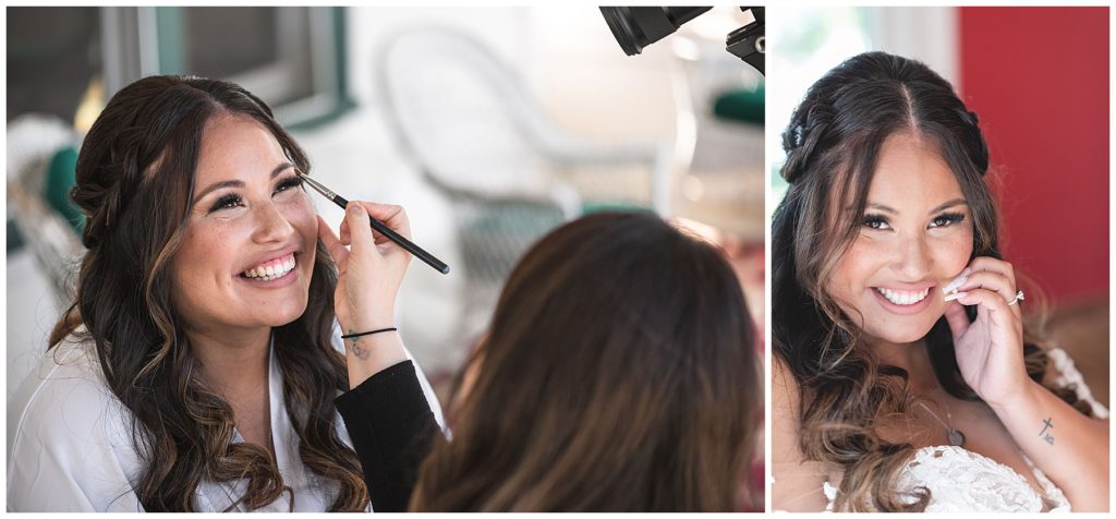 bride getting ready on Grogan porch Paicines ranch