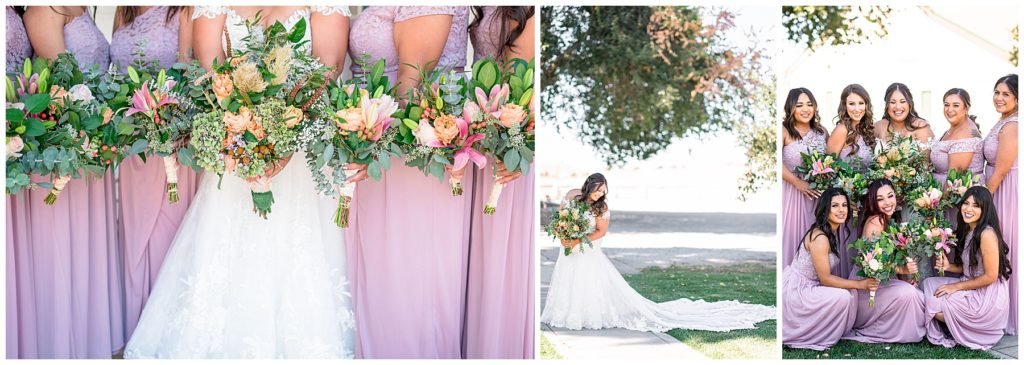 Bridal party lavender dresses pastel florals