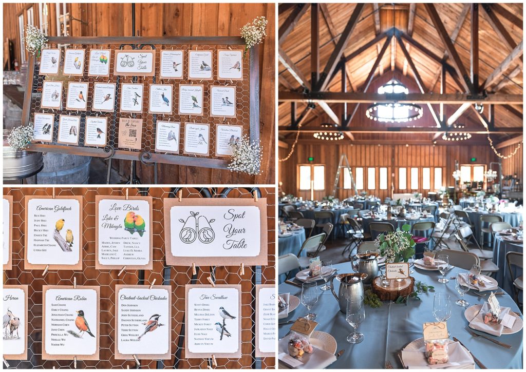 Roaring Camp Wedding Barn Bird Tables