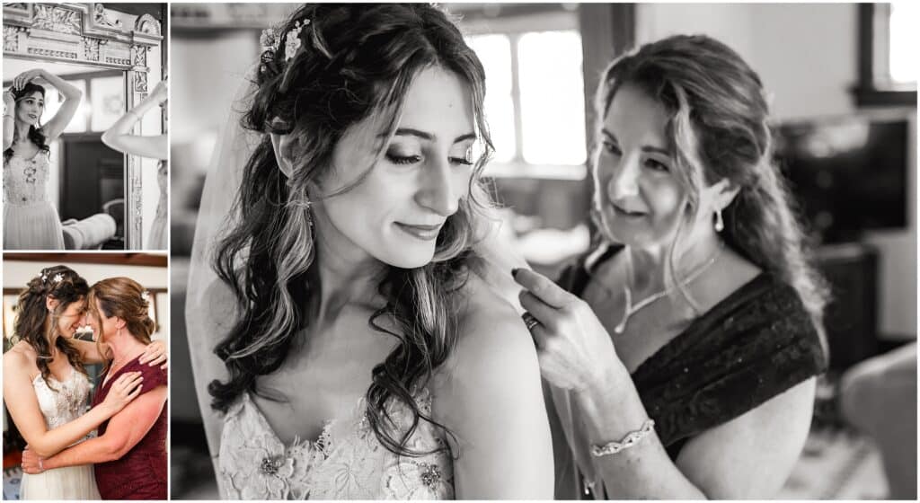 Bride getting ready with mom Sand Rock Farm, CA