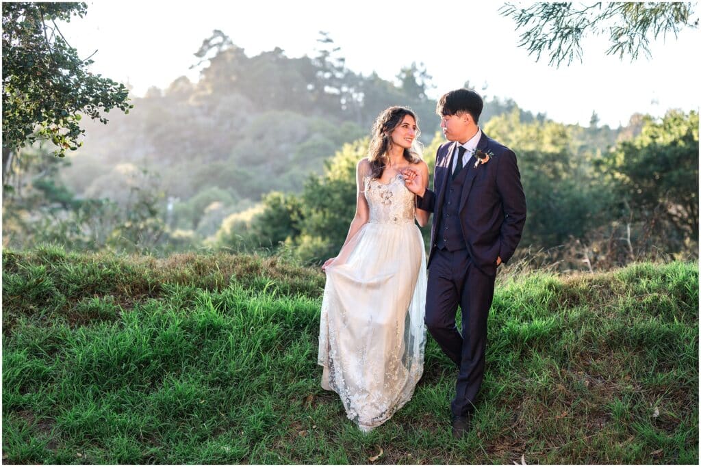Wedding Couple Sand Rock Farm Sunset on Hill