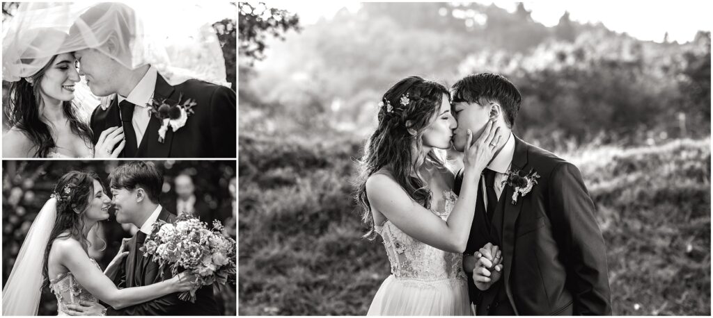 Romantic black and white veil and sunset shots at Sand Rock Farm