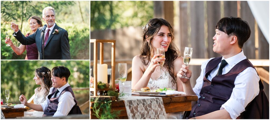 Wedding dinner toasts at Sand Rock Farm Aptos, CA.