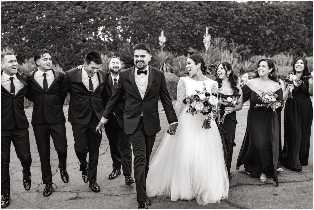 Candid Bridal party photos padua hills theatre wedding